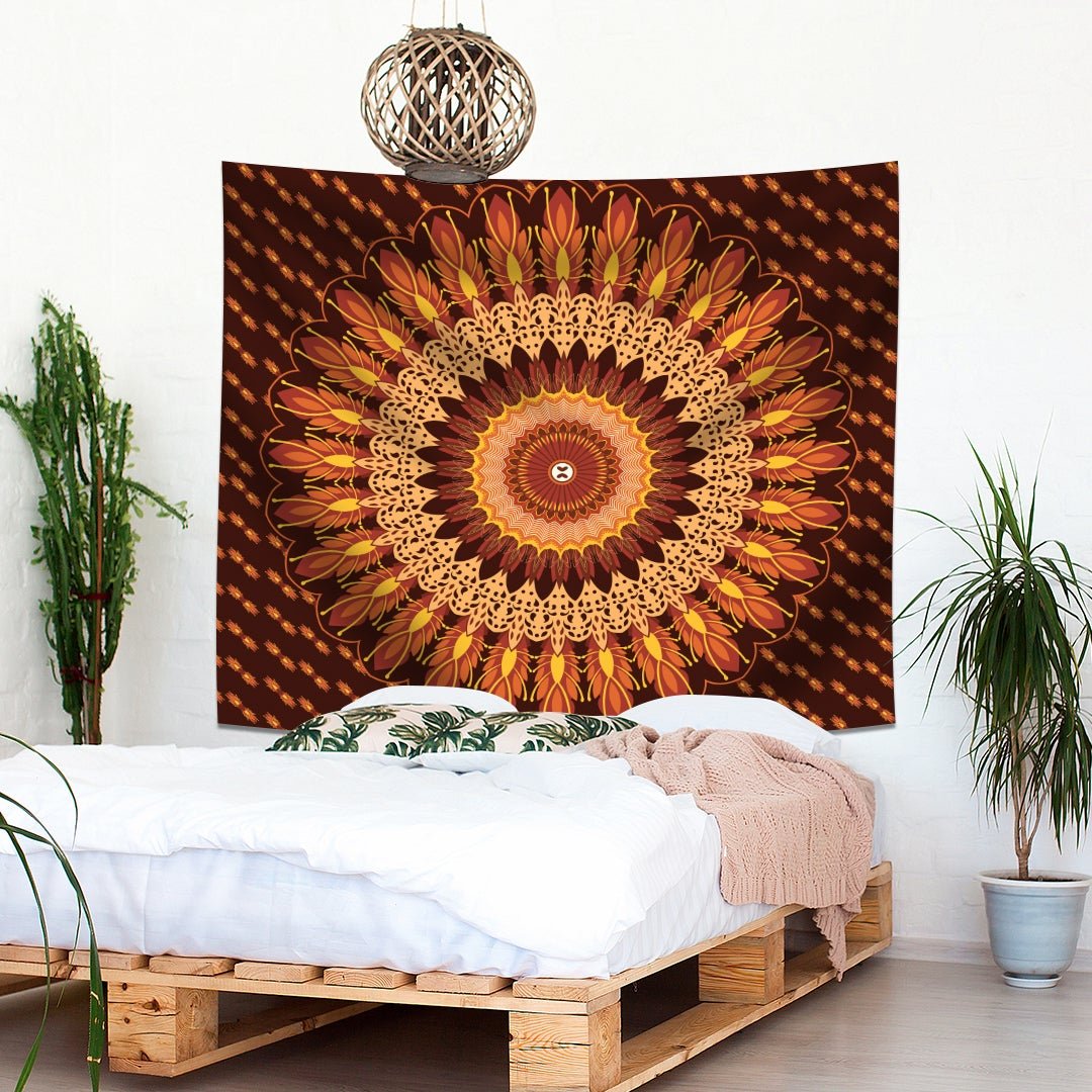 Brown Mandala Tapestry - pleshy