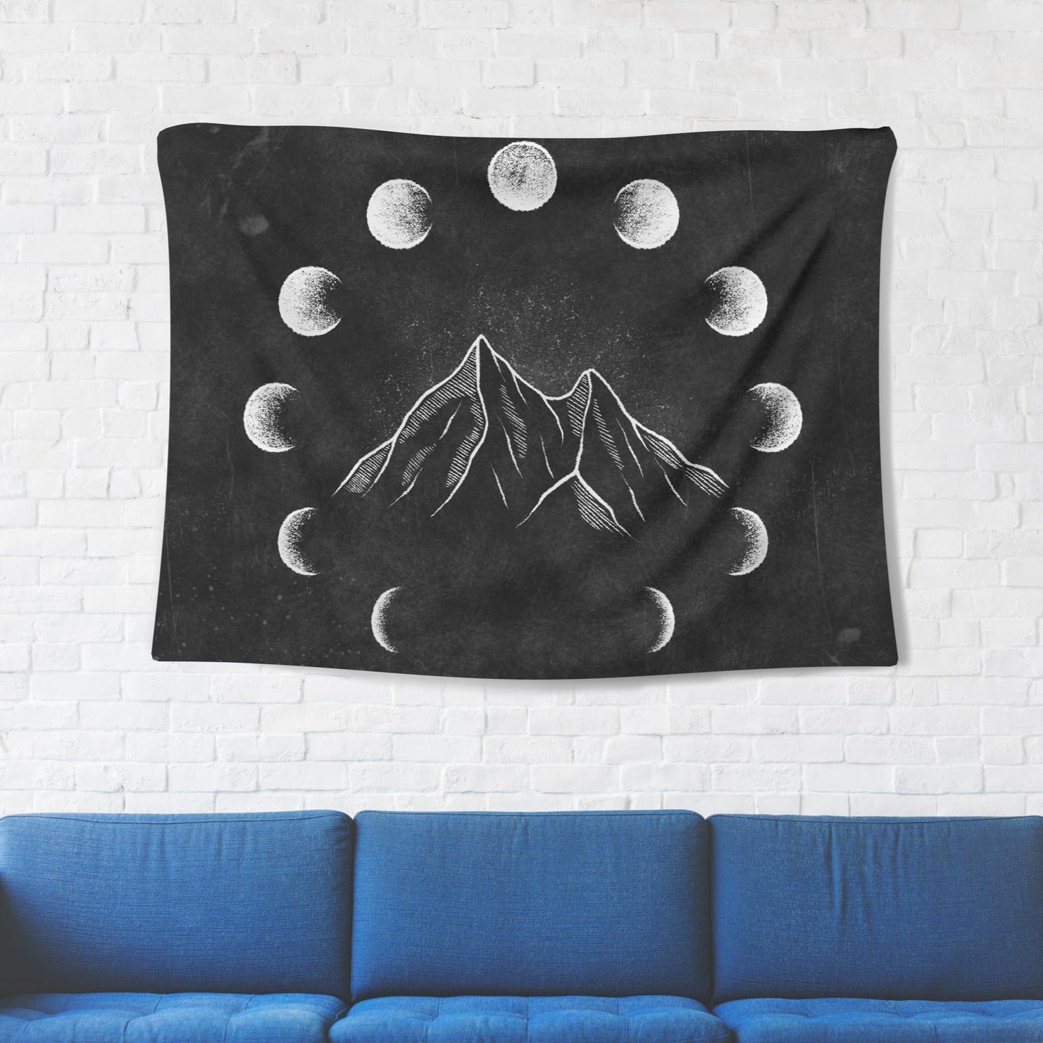 Moon Phase Mountain Tapestry - pleshy