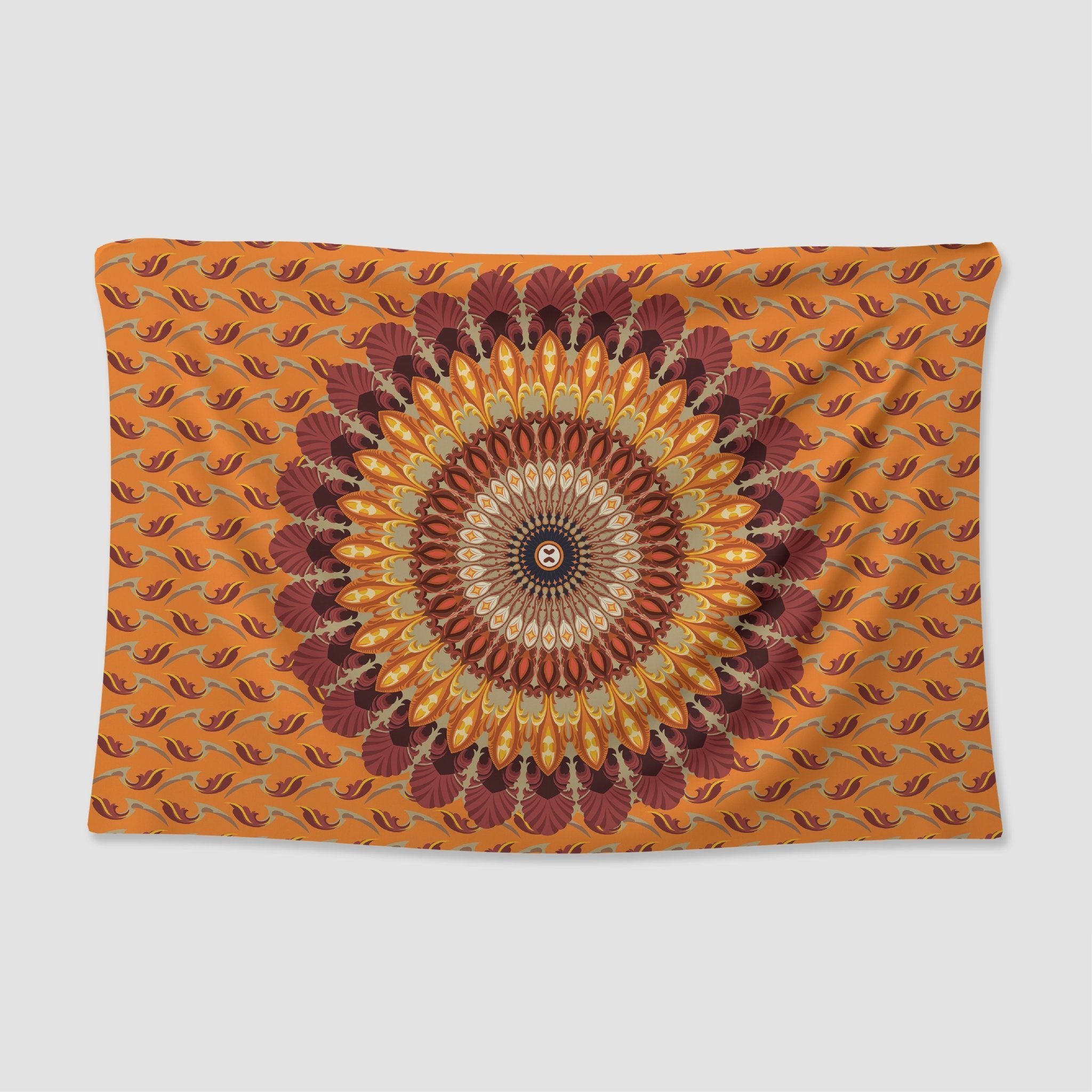 Orange Mandala Tapestry - pleshy