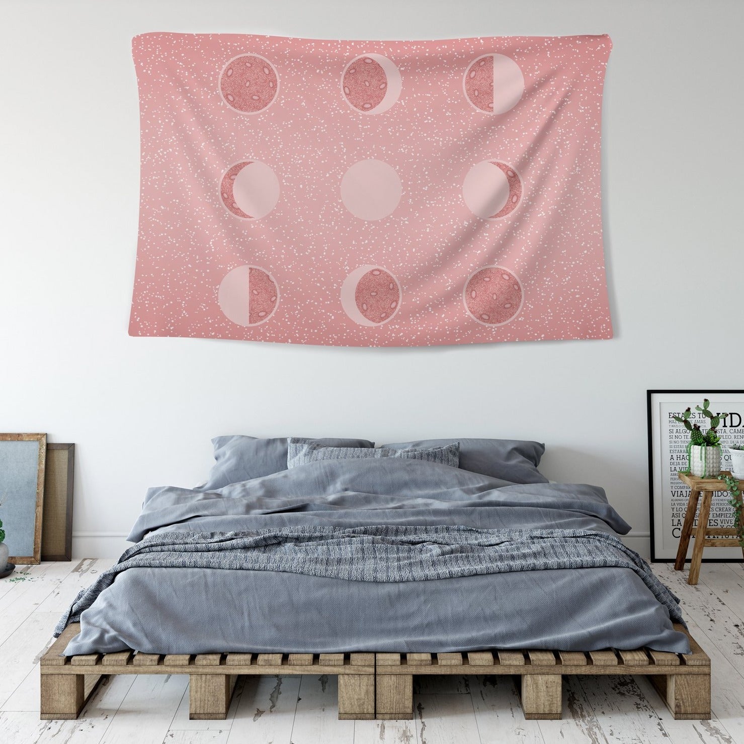 Pink Moon Phase Tapestry - pleshy