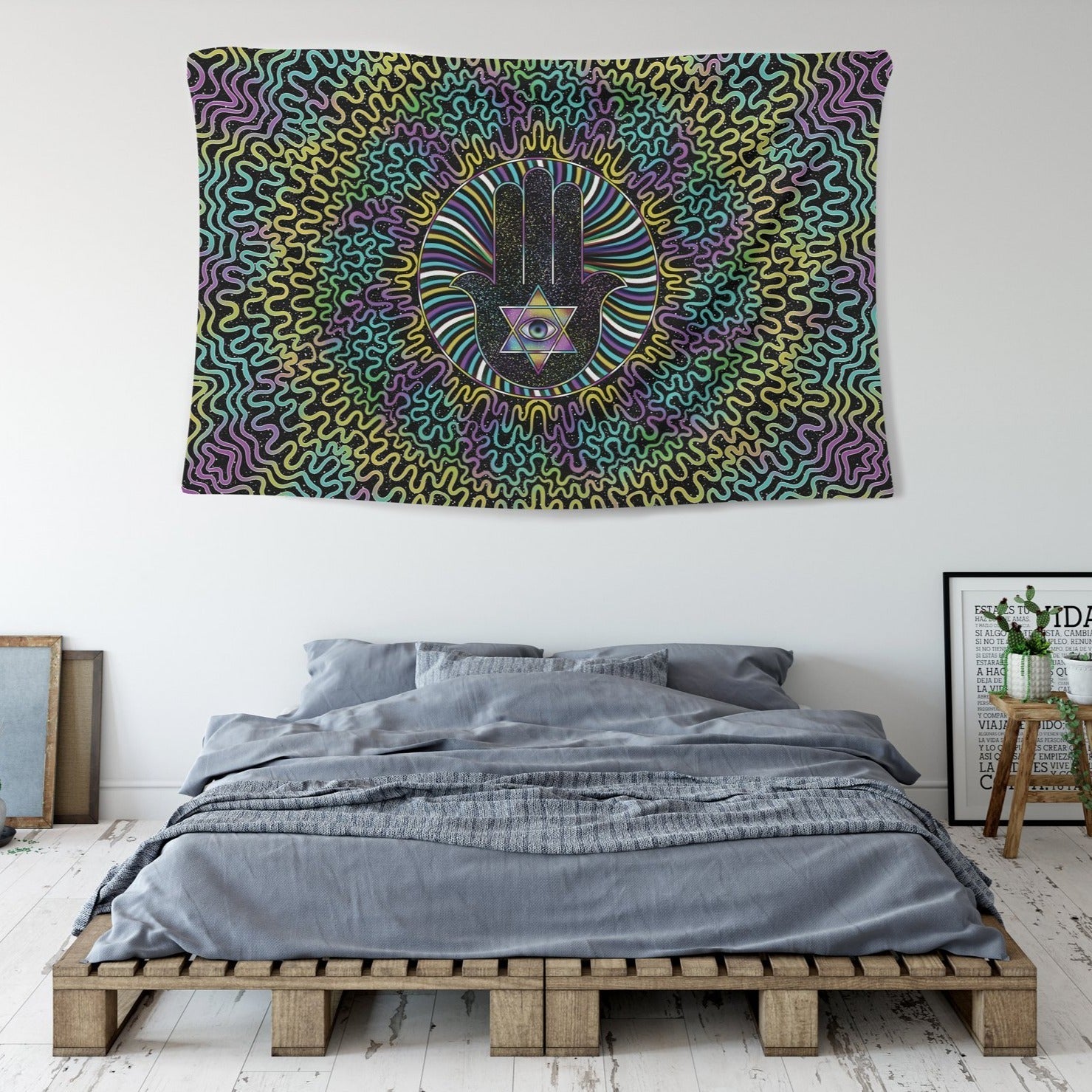 Psychedelic Hamsa Hand Tapestry - pleshy