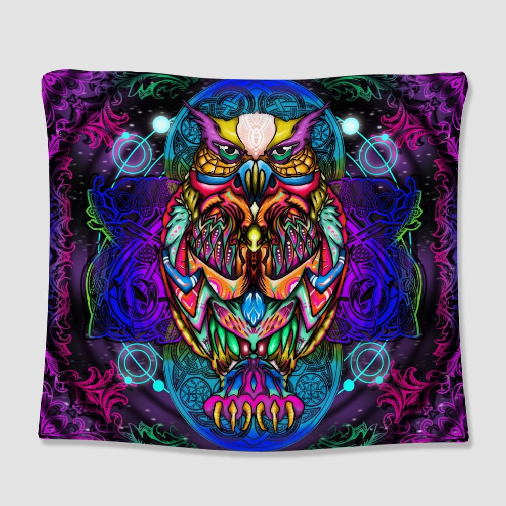Psychedelic Owl Tapestry - pleshy