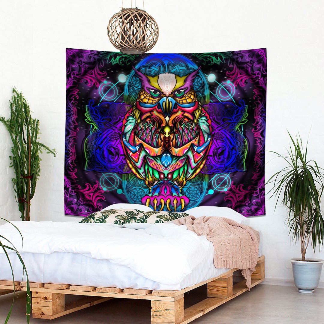 Psychedelic Owl Tapestry - pleshy