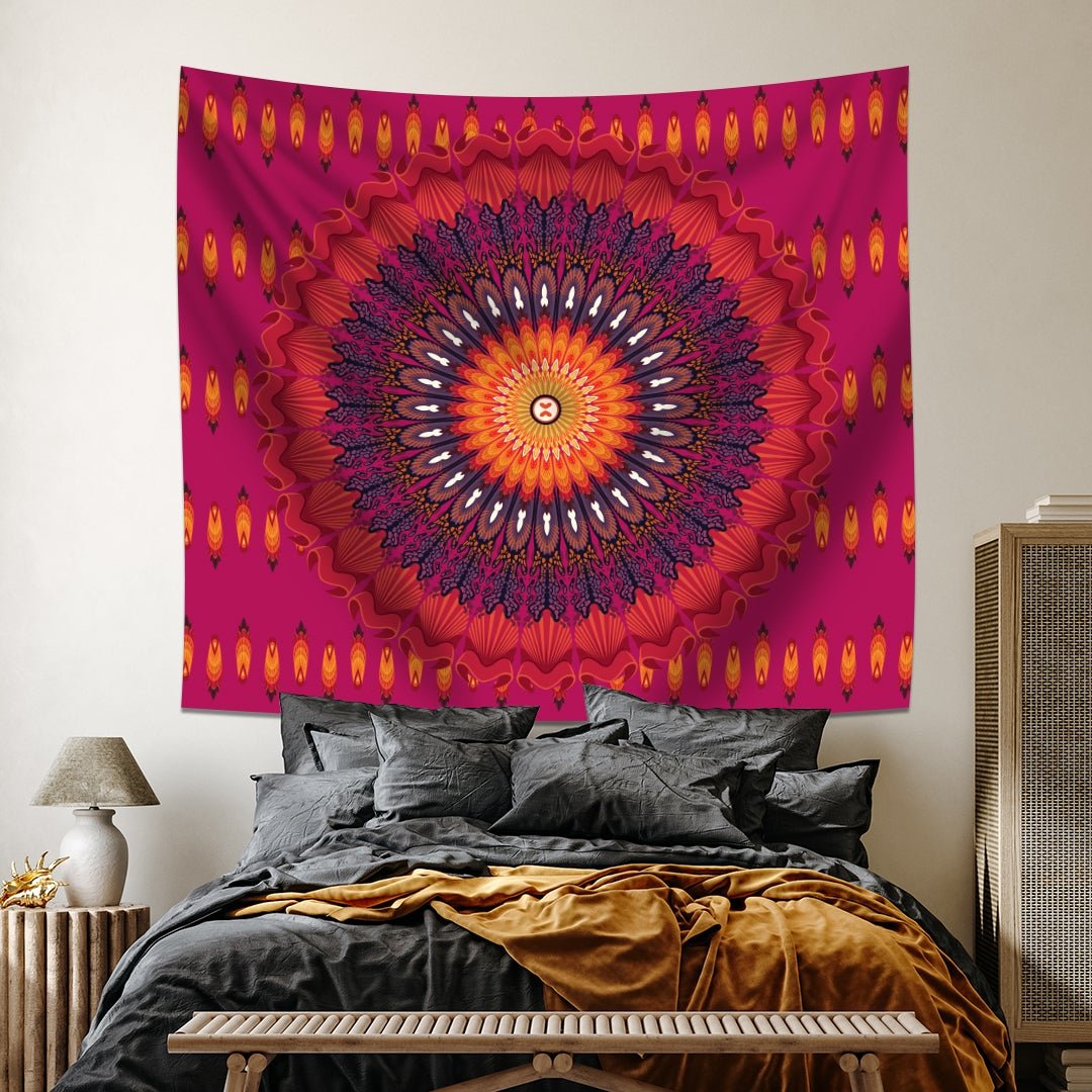 Scarlet Mandala Tapestry - pleshy